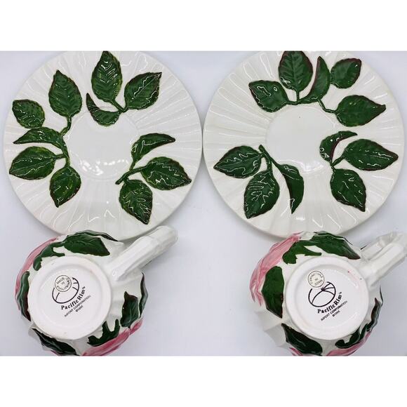 Pacific Rim Rosebud Tea Cups and Saucers with Raised Rose Design - Set Of 2 - Picture 9 of 10
